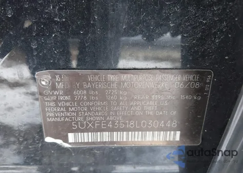 2008 BMW X5 3.0Si from USA, damaged, VIN 5UXFE43518L030448